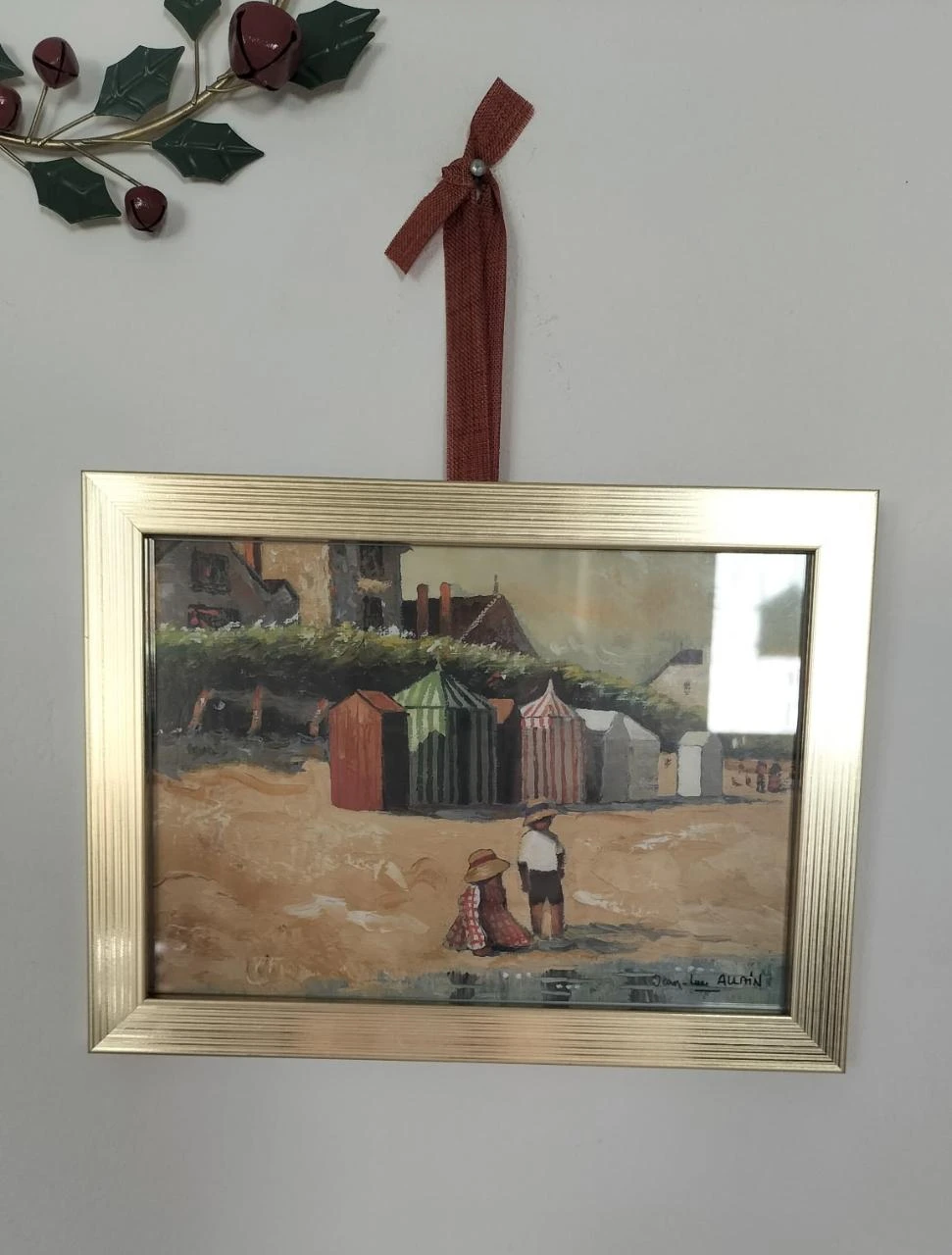 Moldura dourada decorativa para pendurar desenho: cabanas de praia na Bretanha – photo 2